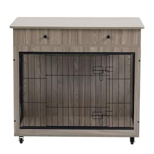 Any Furniture Style Dog Crate, Wooden Decorative Dog Kennel with Drawer, Pet Crate End Table for Small Dog in Gray