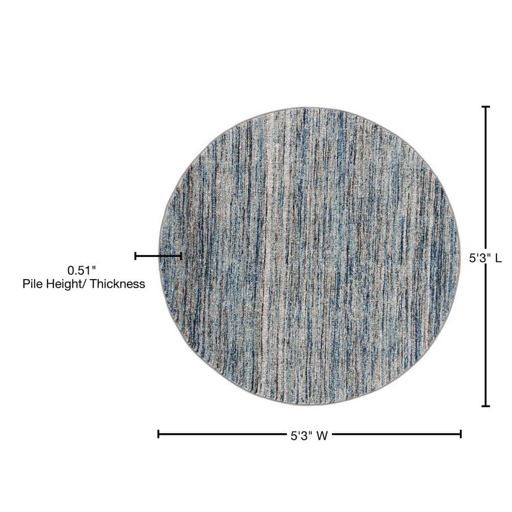 Celestial Blue-Grey 5'3" Round Synthetic Easy-Care Area Rug