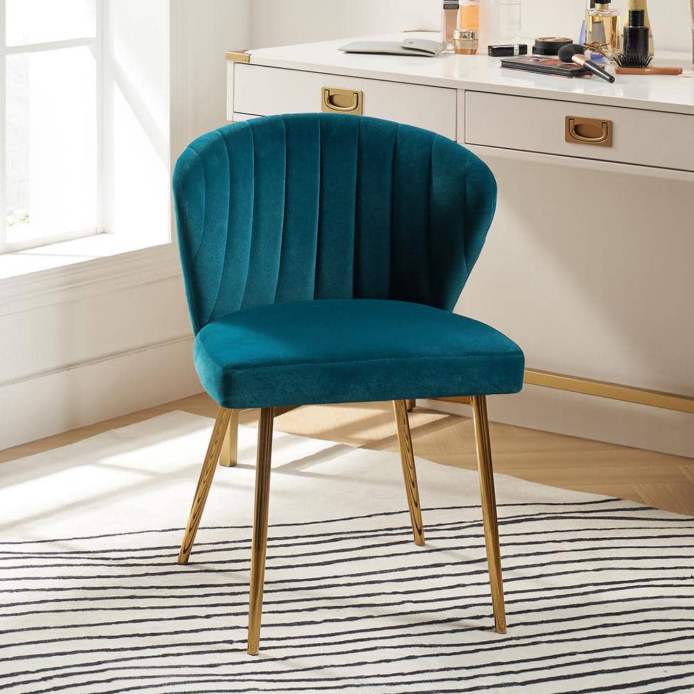 Teal Velvet Wingback Accent Chair with Gold Metal Legs