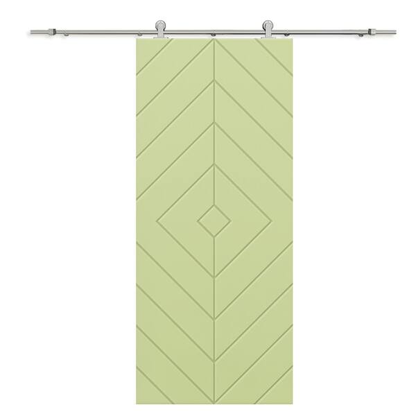 CALHOME Diamond 36 in. x 80 in. Fully Assembled Sage Green Painted MDF Modern Sliding Barn Door with Hardware Kit