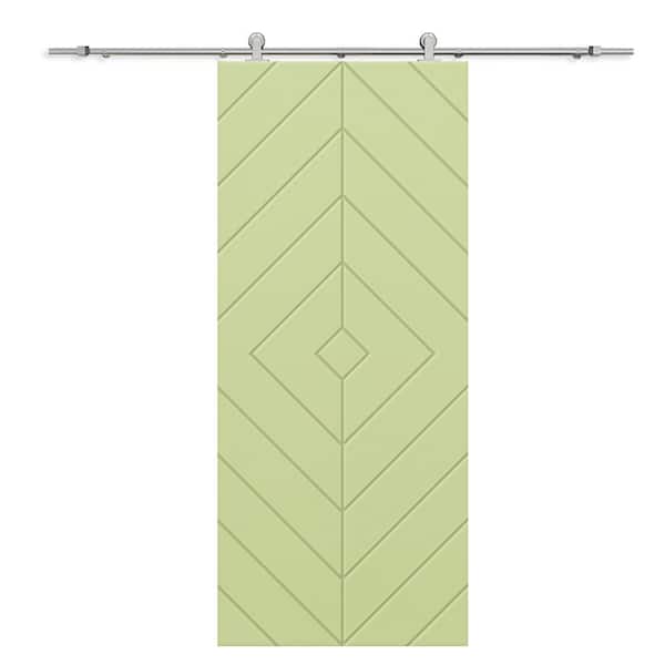 CALHOME Diamond 24 in. x 80 in. Fully Assembled Sage Green Painted MDF Modern Sliding Barn Door with Hardware Kit
