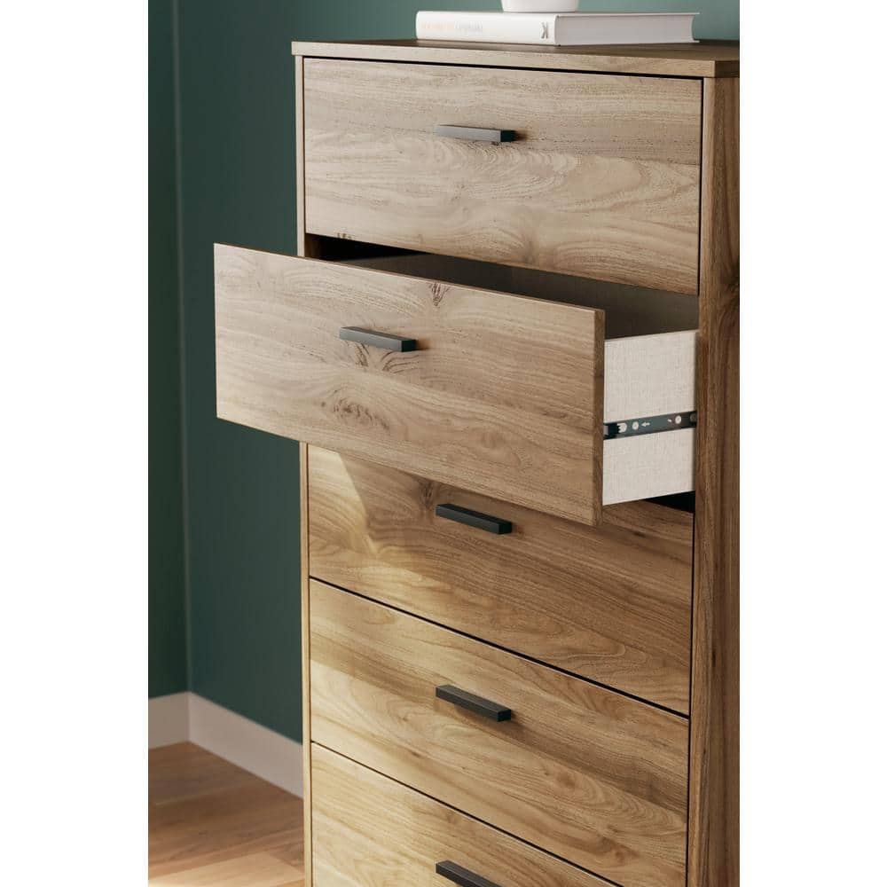 Deanlow 5-Drawer Brown Mid-Century Modern Chest