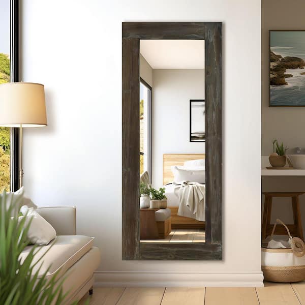Lirago 24 in. W x 58 in. H Farmhouse Rectangular Solid Wood Framed Full Length Leaning Mirror in Brown