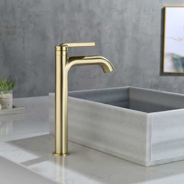 8 in. Widespread Single Level Handle High Arc Single Hole Bathroom Faucet in Brushed Gold