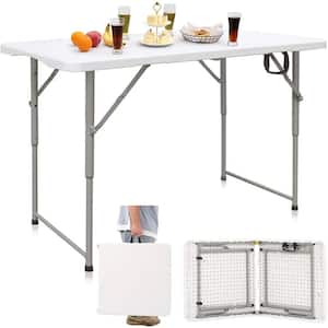 4 ft. Portable Plastic Folding Table, with Handle and Steel Legs for Indoor Outdoor Camping, Picnic and Party, White