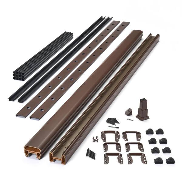 Trex Transcend 8 ft. x 42 in. Vintage Lantern Composite Rail Kit in with Black Round Aluminum Balusters-Stair