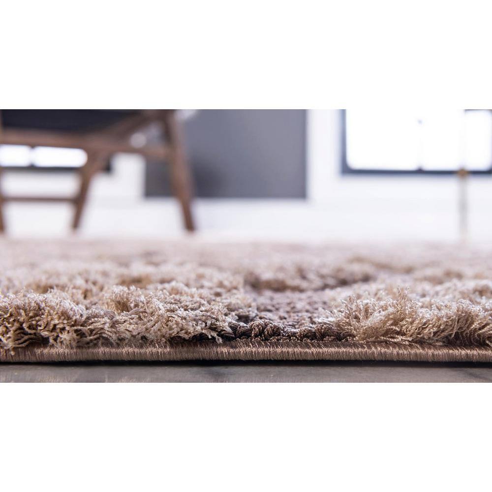 Light Brown Floral Shag Synthetic Area Rug 5' x 8'