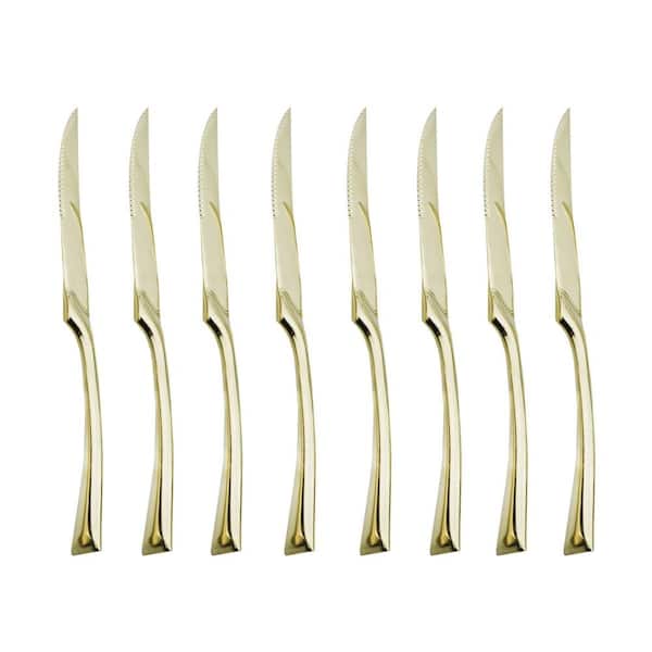 18/10 Stainless Steel Matte Champagne Gold Serrated Steak Knife Serving Utensil Set, Dishwasher Safe (8-Piece)