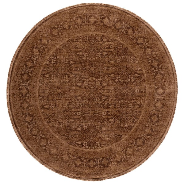 Vintage Overdye 4 ft. x 4 ft. Round Brown Vintage Distressed Area Rug