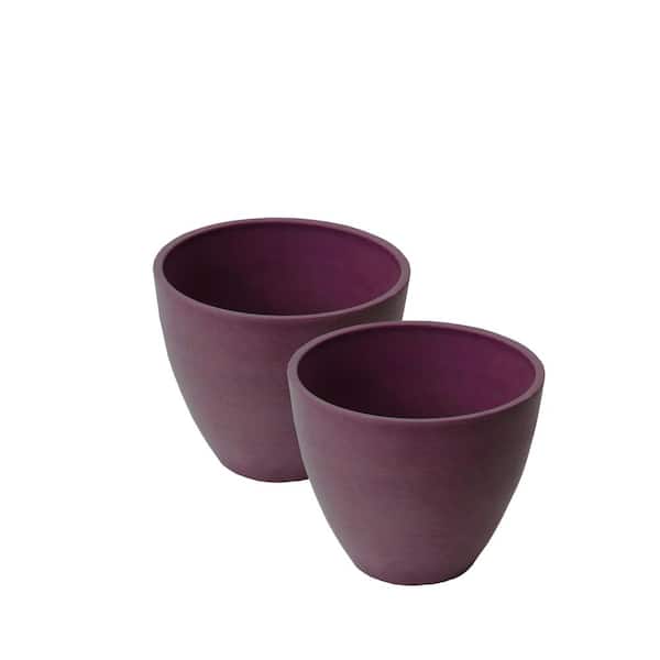 Algreen PRODUCTS Valencia 10 in. Dia x 8.3 in. H Spun Purple Plastic Round Taper Curve Planters (2-Pack)