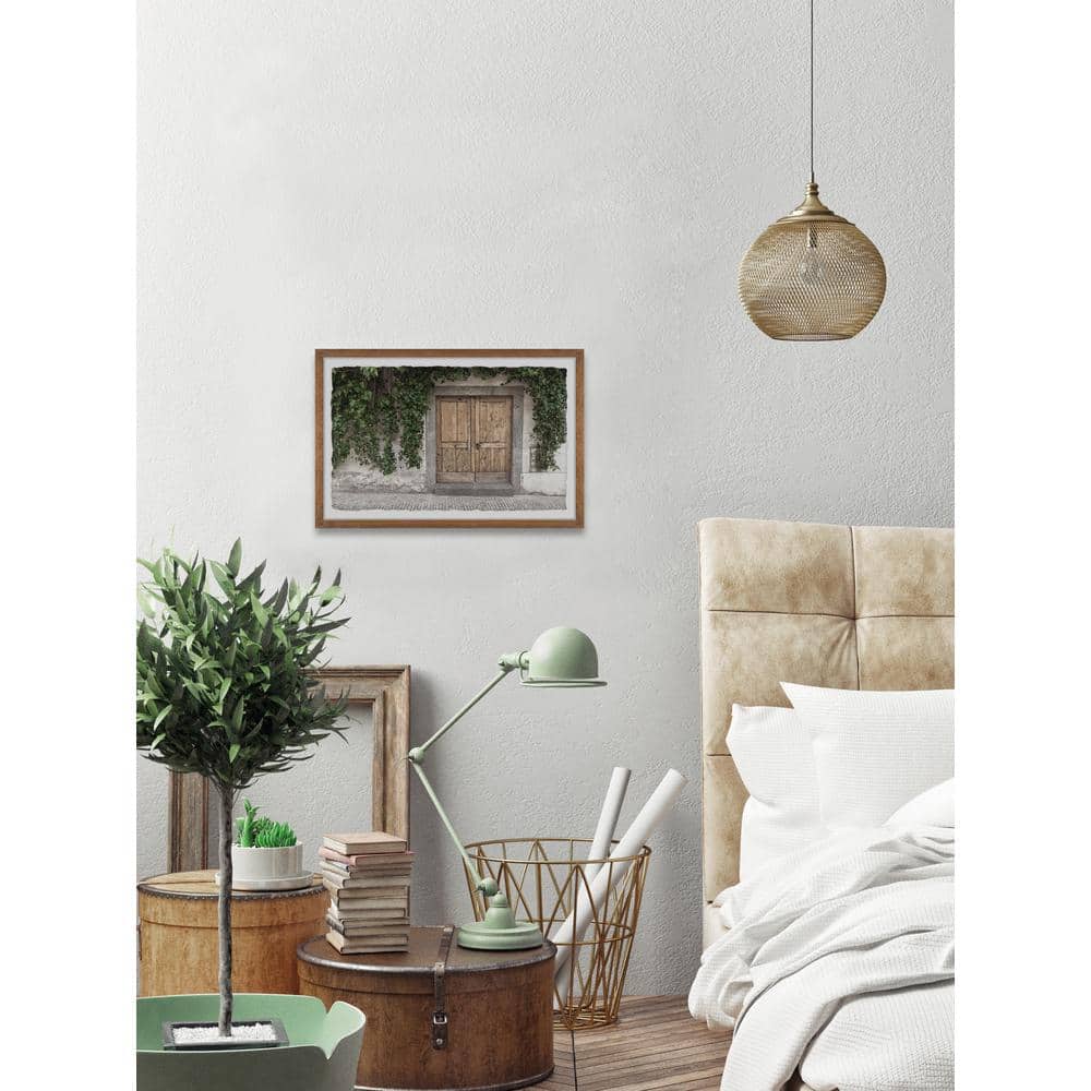 Rustic Wooden Door Framed Landscape Print with Greenery, 24 x 16