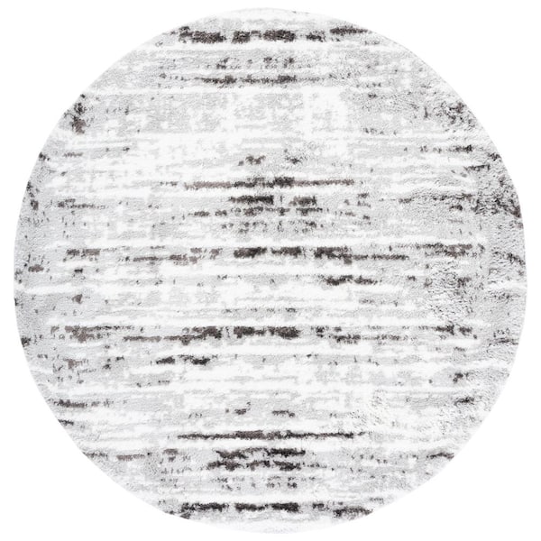 SAFAVIEH Berber Shag Grey/Dark Grey 7 ft. x 7 ft. Distressed Round Area Rug