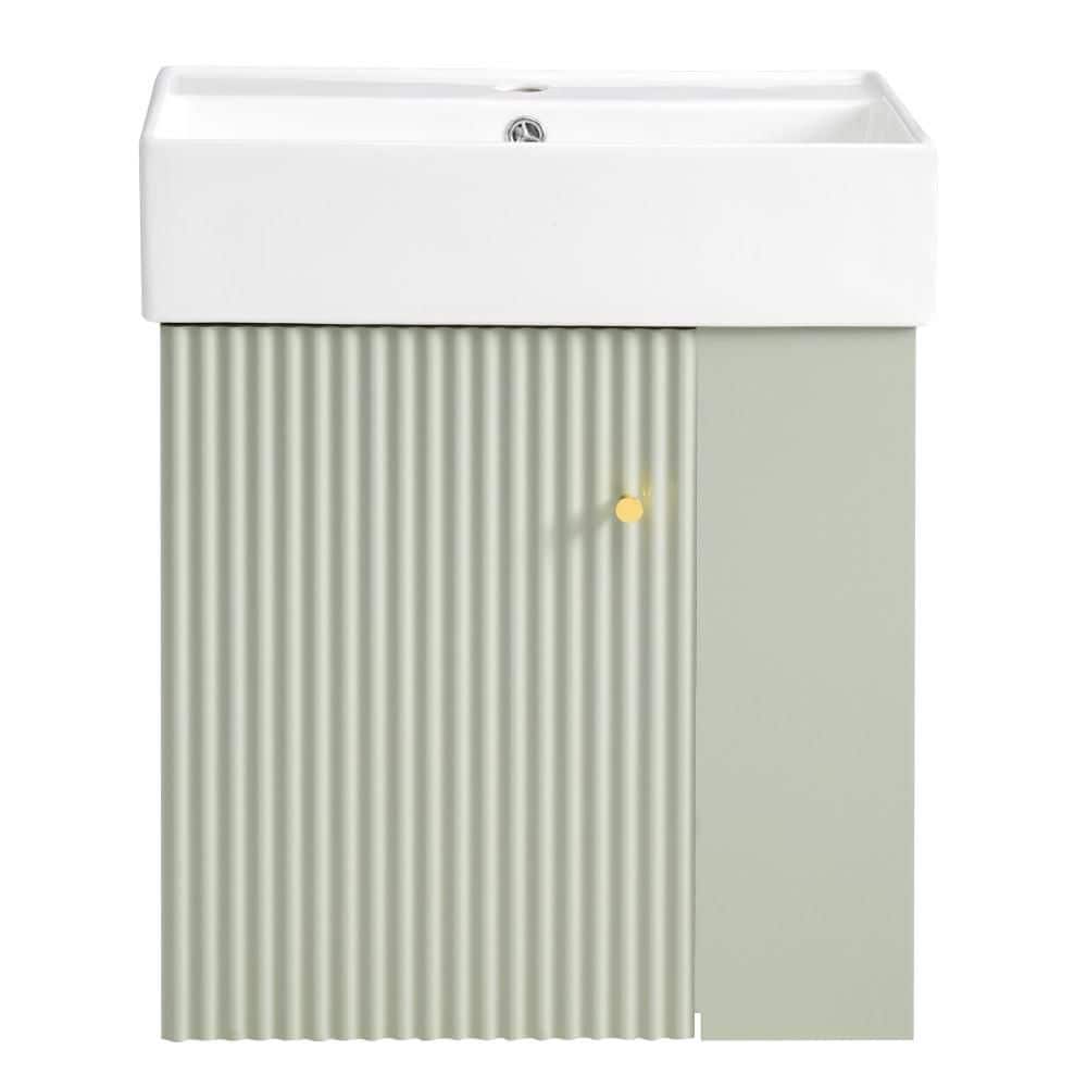 21.6 in. Single Sink Floating Green Small Bath Vanity with White Ceramic Top and Soft Close Door