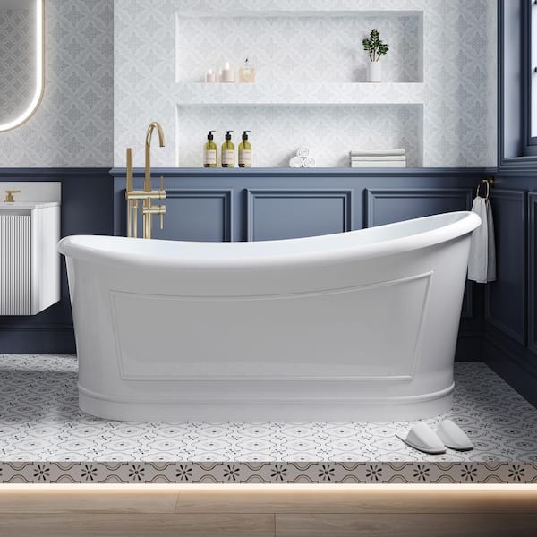 Vogue 66 in. x 30 in. Acrylic Freestanding Soaking Bathtub with Right Drain in White