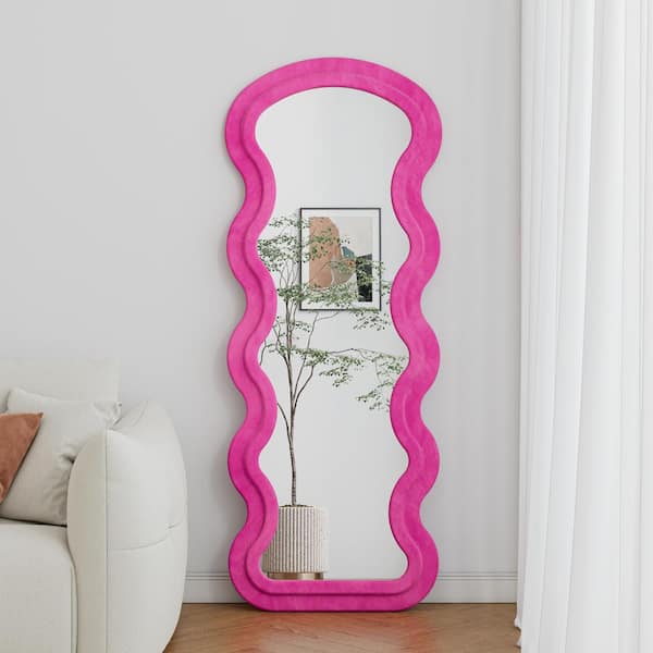 Unbranded Rose Pink 23.62 in. W x 62.99 in. H Wavy Rectangular Metal Full Length Mirror