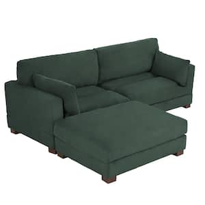 84.8 in.W Square Arm 2-Piece Corduroy Fabric L-Shaped Sectional Sofa in. Hunter Green