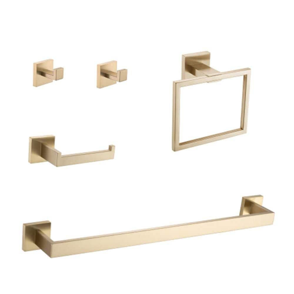 5-Piece Bathroom Hardware Set with Towel Bar, Ring, Hook, Holder and Paper 