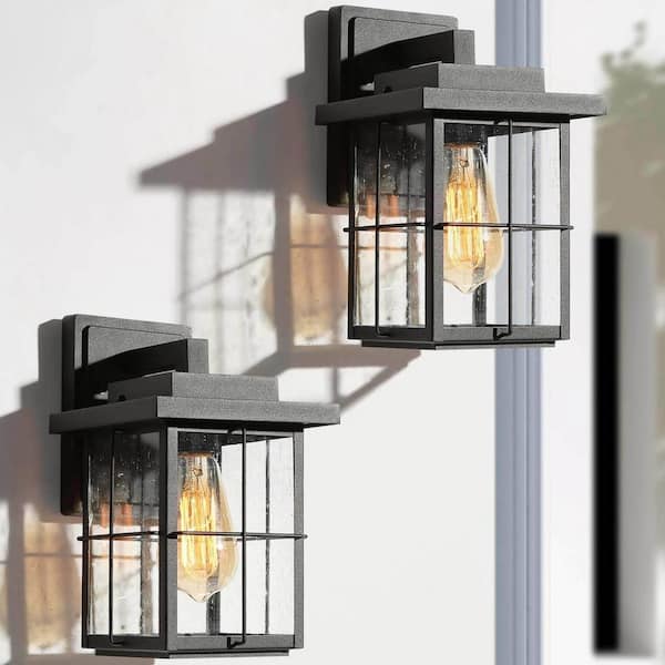 LNC Modern Rustic Square Black Outdoor Sconce with Seeded Glass Shade, 1-Light  Wall Lantern For Deck Patio Porch (2-Pack) 6VZRFIHD1254D37 The Home Depot