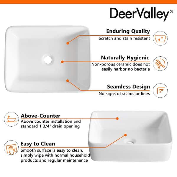 19 in. x 15 in. Rectangular Vessel Bathroom Sink in White Ceramic with Art Basin
