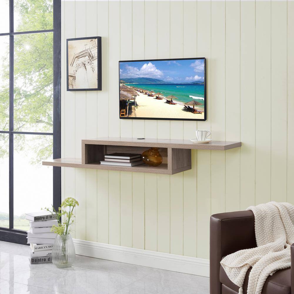 HOMESTOCK 60 in. Natural Floating TV Stand Fits TVs Up to 65 in. with ...