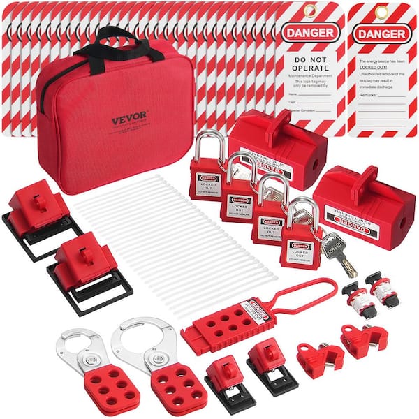 Lockout Tagout Station Kit, 47-Pieces Safety Lock Set Includes Padlocks, Hasps, Tags, Nylon Ties, Plug Lockouts