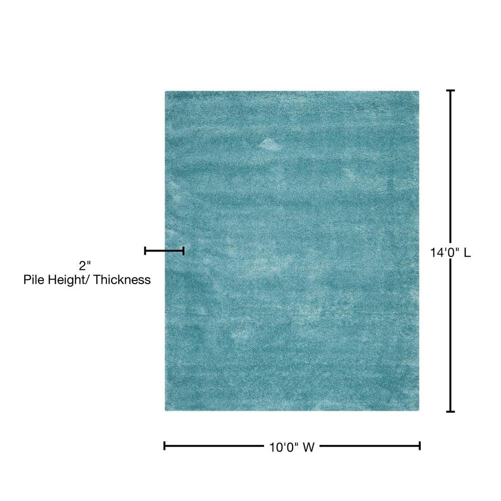 Aqua Blue Tufted Shag Rectangular Rug, 10' x 14', Easy Care Handmade