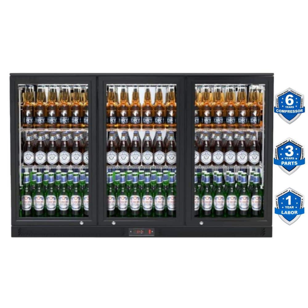 11 cu. ft. Glass Door Counter Height Back Bar Refrigerator with LED Interior Light in Black Coated Steel