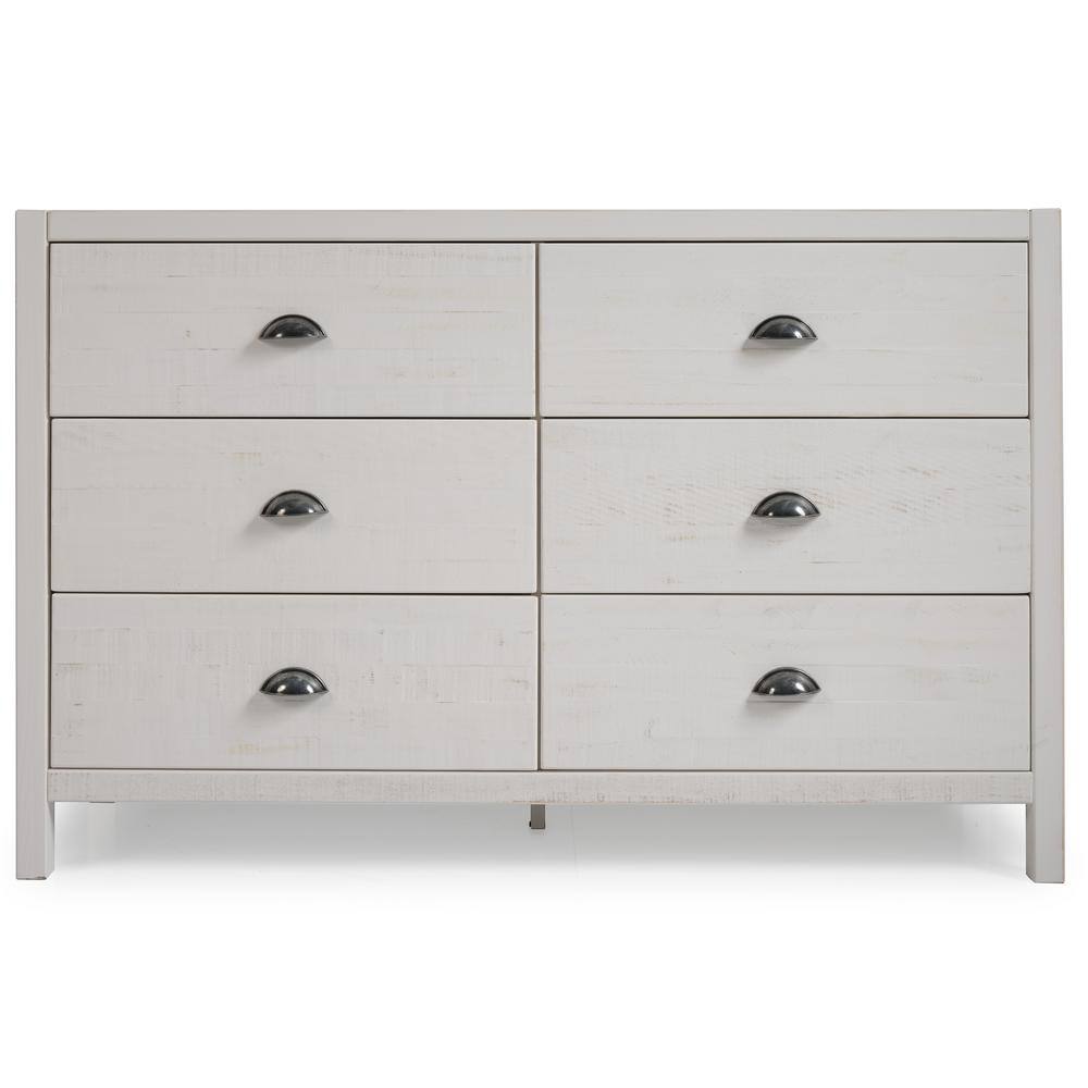 White Farmhouse Double Dresser with Six Drawers