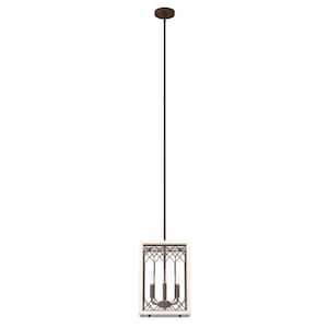Chevron 4-Light Distressed White Island Pendant Light with Seeded Glass Shade