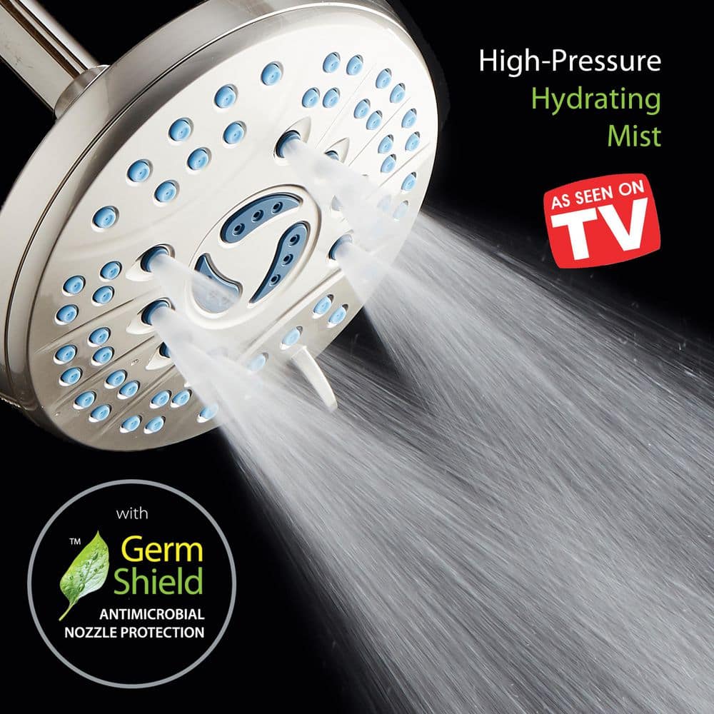 6-Setting Nickel Rainfall Shower Head with Anti-Clog Nozzles