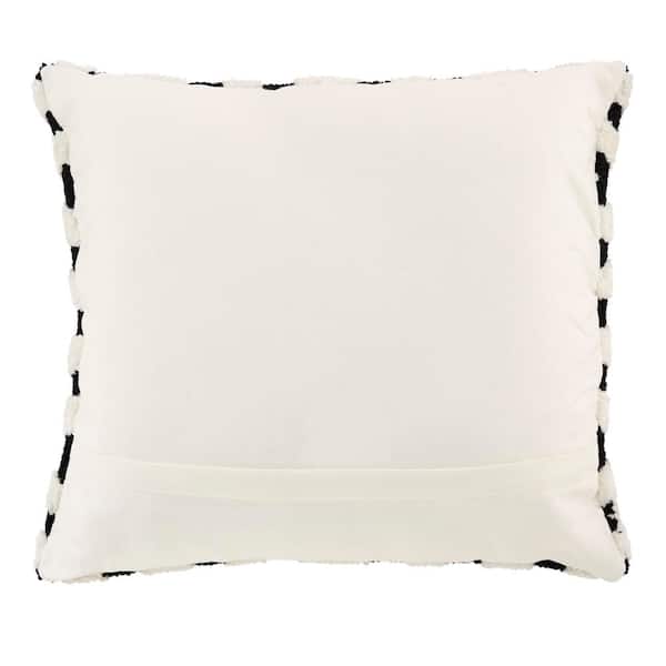 Home Decorators Collection - Black and Ivory Geometric Diamond Textured Shag 18 in. x 18 in. Square Decorative Throw Pillow