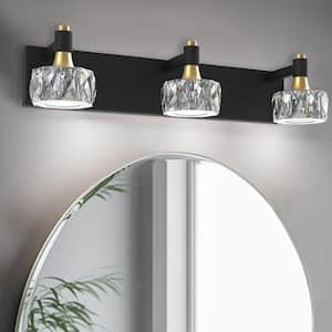 20 in. 3-Light Black Crystal LED Vanity Light