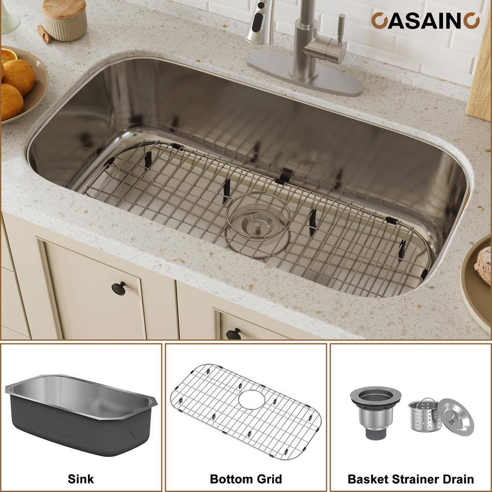 32'' Brushed Stainless Steel Undermount Single Bowl Kitchen Sink
