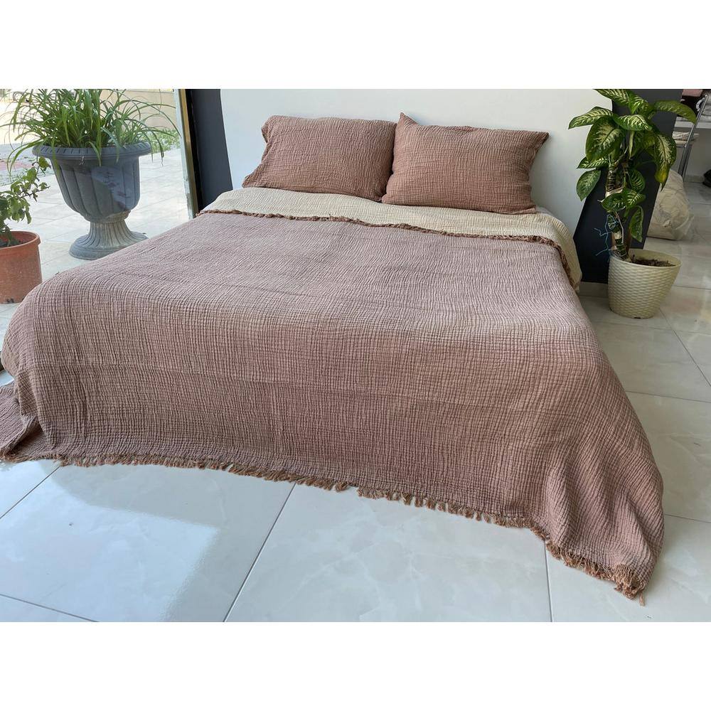 Brown Reversible Organic Cotton Queen Bedspread Set