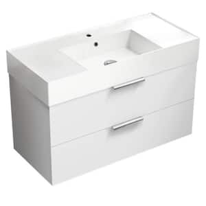 Derin 39.53 in. W x 18.11 in. D x 25.2 H Single Sink Wall Mounted Bathroom Vanity in Glossy white with White Ceramic Top