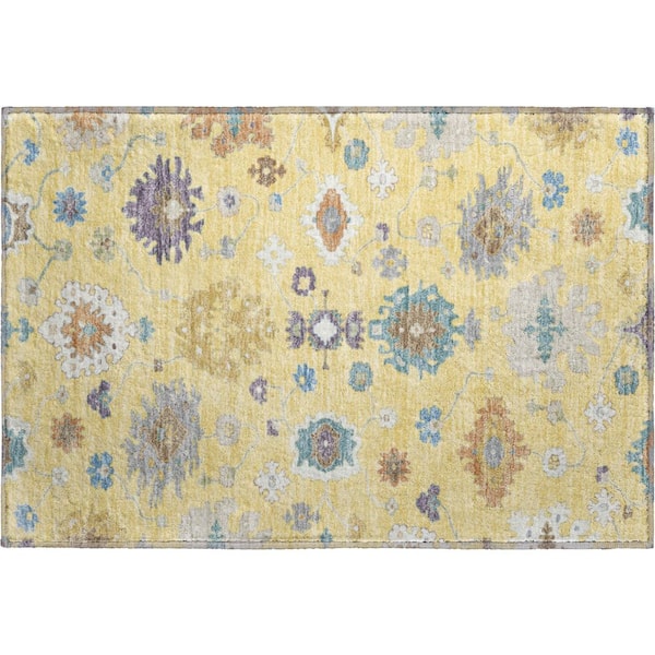Mayfield Premium Machine Washable Abstract AMF2532 Yellow 2 ft. x 3 ft. Accent Rug