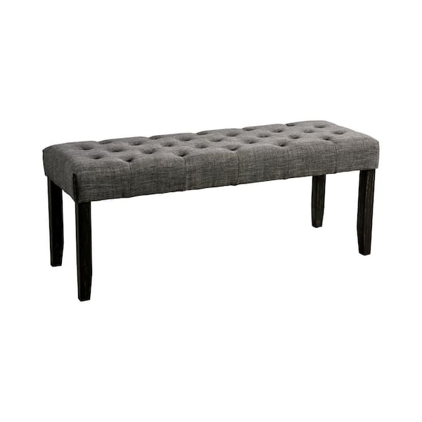 Furniture of America Lorcan Antique Black and Gray Upholstered Bench