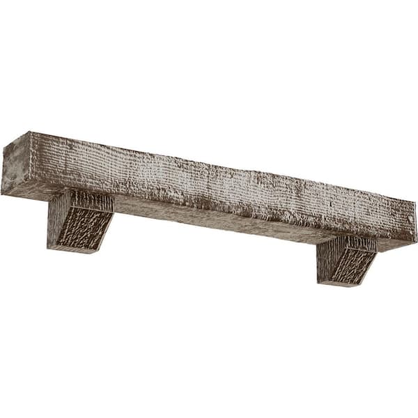 Ekena Millwork 4 in. x 6 in. x 7 ft. Rough Sawn Faux Wood Fireplace Mantel Kit, Ashford Corbels, Vintage Mahogany
