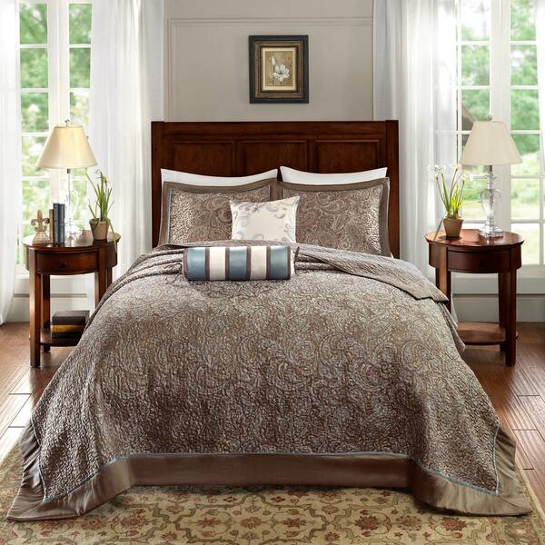 Madison Park Whitman 5 Piece Blue Queen Reversible Jacquard Bedspread Set Mp13 4338 The Home Depot