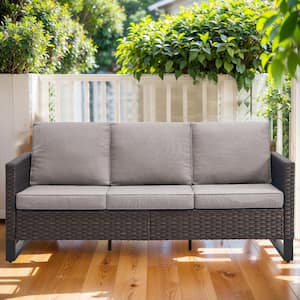 Valenta Brown Wicker Outdoor Couch with Gray Cushions