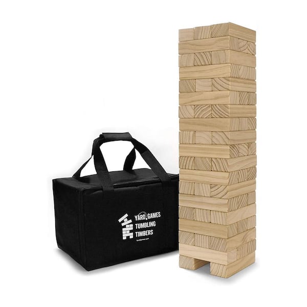 YARD GAMES Large Tumbling Timbers Wood Stacking Game with 56 Premium Pine Blocks