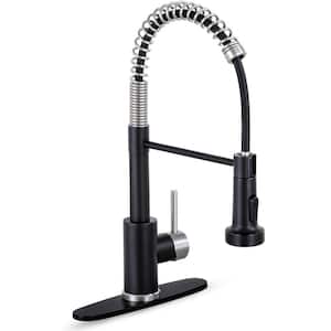 Single Handle Pull Down Sprayer Kitchen Faucet Spring Stainless Steel Kitchen Sink Faucet in Matte Black&Brushed Nickel