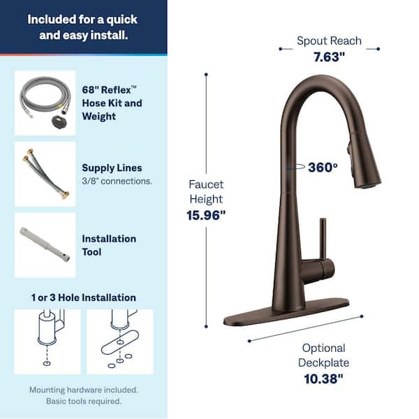 Sleek Oil-Rubbed Bronze 15.56 in. H Pull Down Sprayer Kitchen Faucet with 360 Degree Spout Swivel and Power Boost