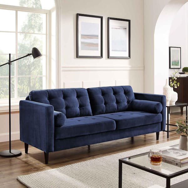 Blue mid century sofa discount