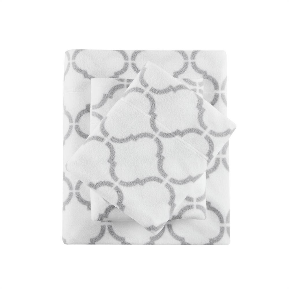 Twin Grey Geo Microfiber Flannel Sheet Set