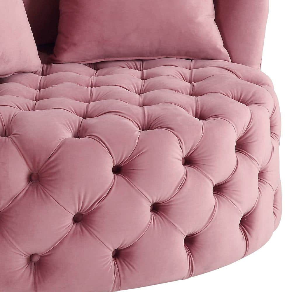 Pink Velvet Barrel Swivel Accent Chair with Pillows