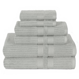 Vertical Bars 6-Piece Light Grey Ribbed Cotton Bath Towel Set