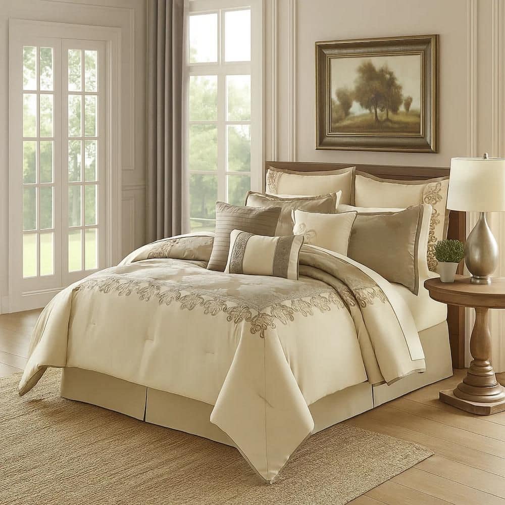 9-Piece Cream and Gold Damask Polyester Queen Comforter Set price history on PriceWatchPro