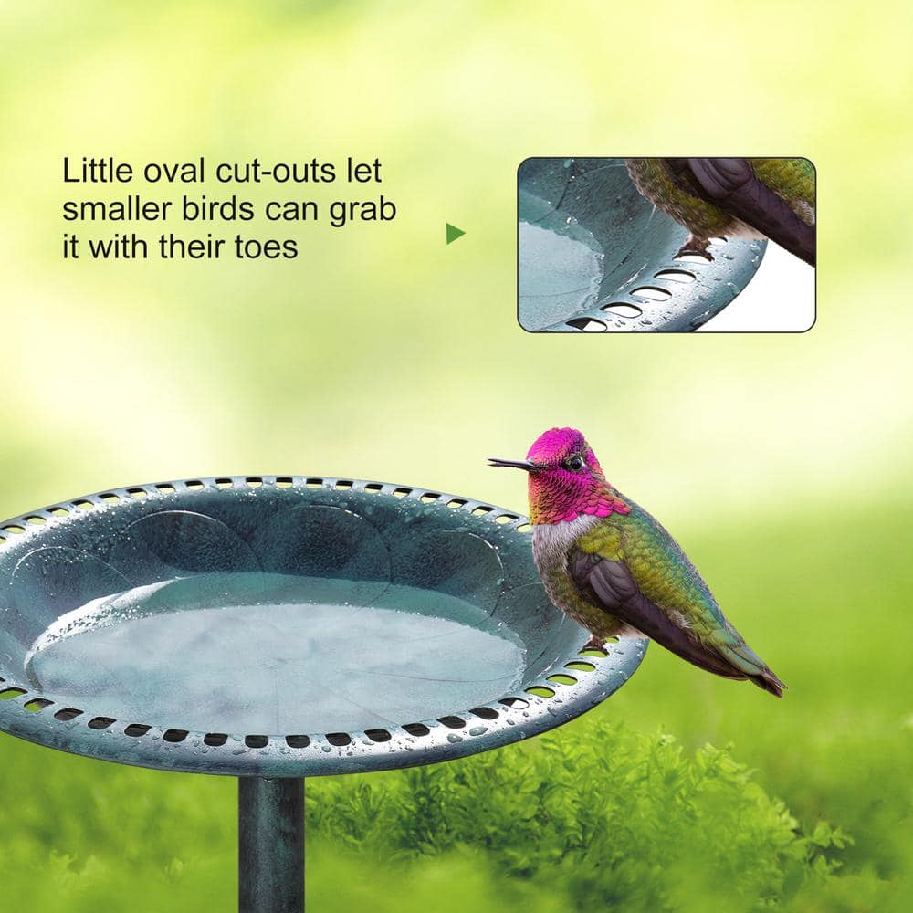 Antique Green 28" Resin Bird Bath with Solar Fountain