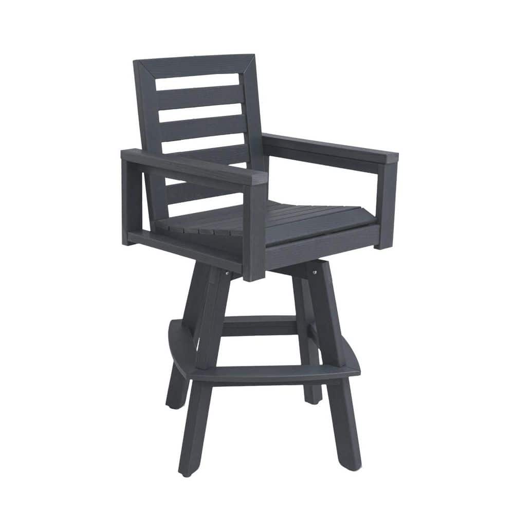 Swivel Plastic Outdoor Bar Stool, Slate Gray HDPE Patio Bar Chair with 360° Swivel and Ladderback for Deck and Poolside price history on PriceWatchPro